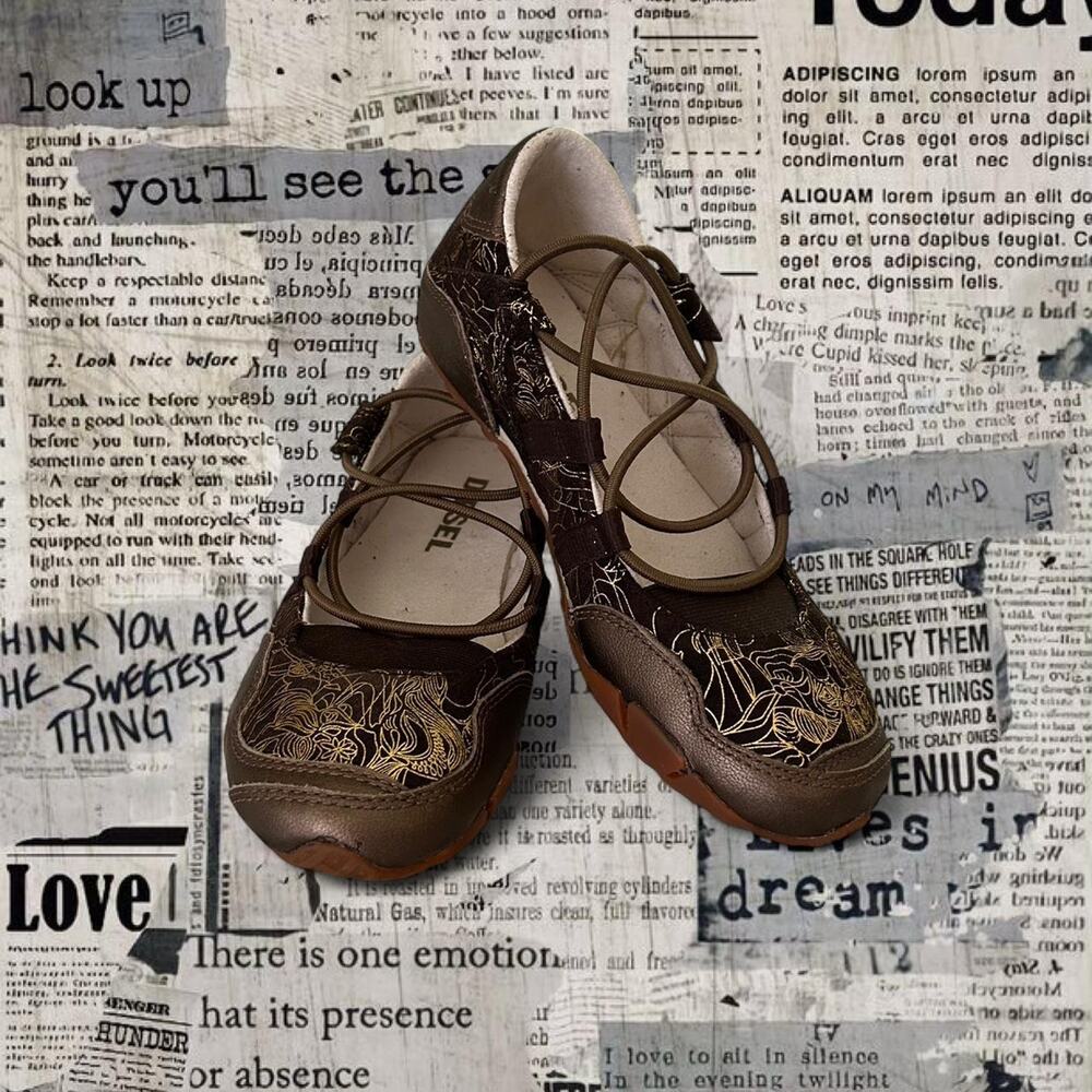 Rare diesel maudy Jane ballet flats brown gold brocade design slip ons womens 6